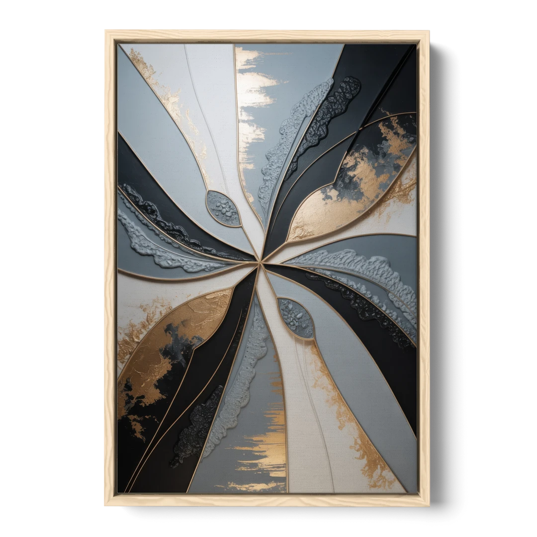 Elegant Geometric Harmony Grey Abstract - Oak Framed Canvas Wall Art - Front