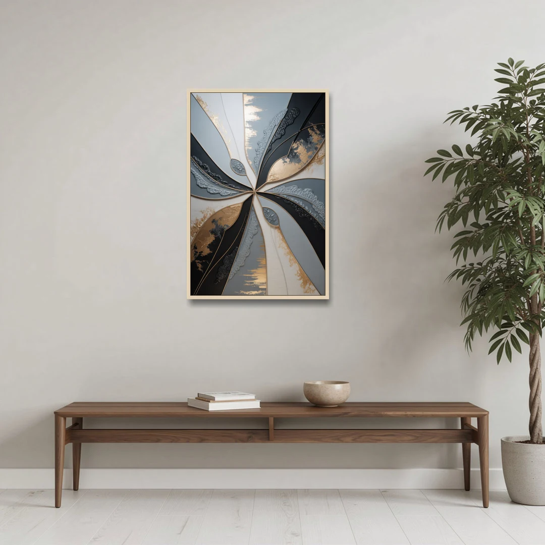 Elegant Geometric Harmony Grey Abstract - Oak Framed Canvas Wall Art - Coffee Table - 24x36