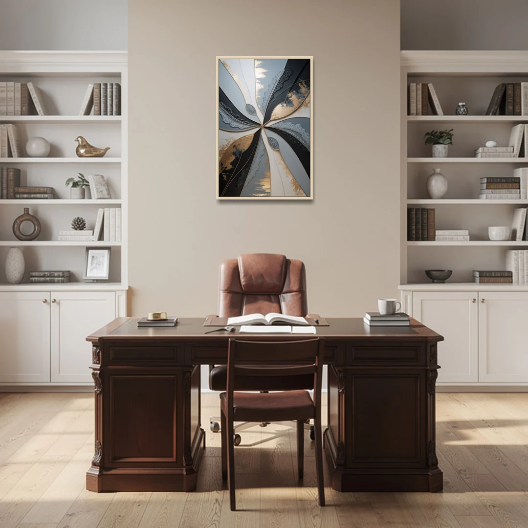 Elegant Geometric Harmony Grey Abstract - Oak Framed Canvas Wall Art - Office - 24x36