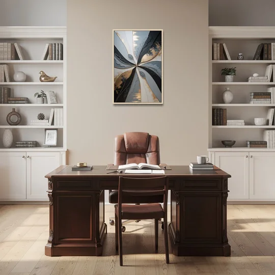 Elegant Geometric Harmony Grey Abstract - Oak Framed Canvas Wall Art - Office - 24x36