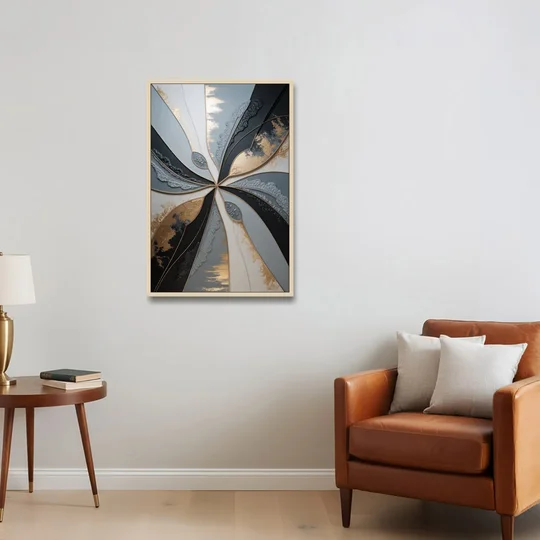 Elegant Geometric Harmony Grey Abstract - Oak Framed Canvas Wall Art - Sofa - 24x36