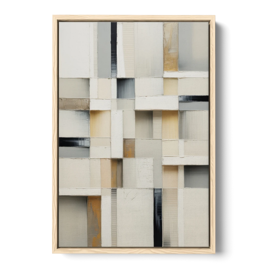 Elegant Geometric Intersections White Abstract - Oak Framed Canvas Wall Art - Front