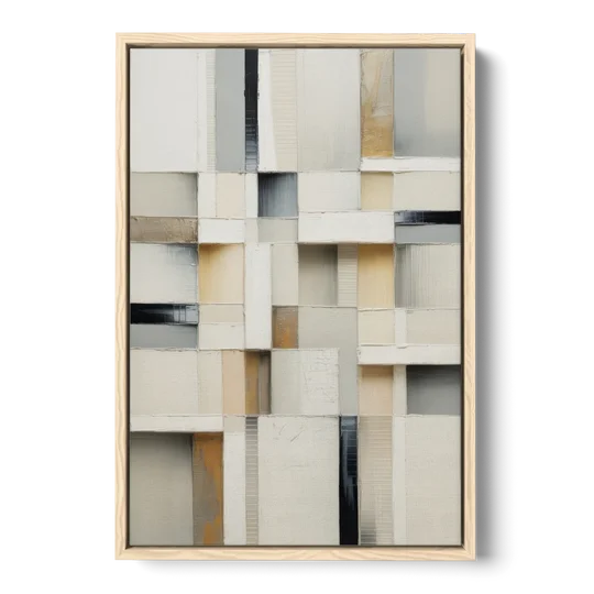 Elegant Geometric Intersections White Abstract - Oak Framed Canvas Wall Art - Front