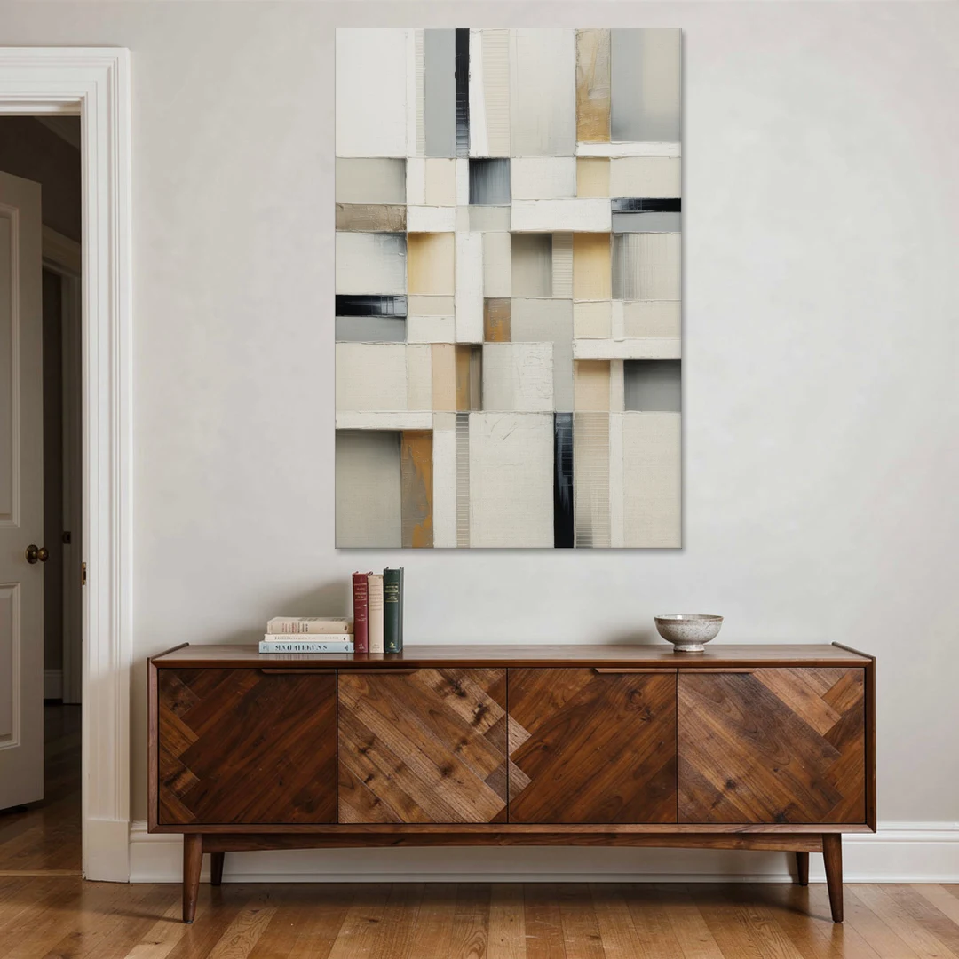 Elegant Geometric Intersections White Abstract - Canvas Wall Art - Coffee Table - 40x60