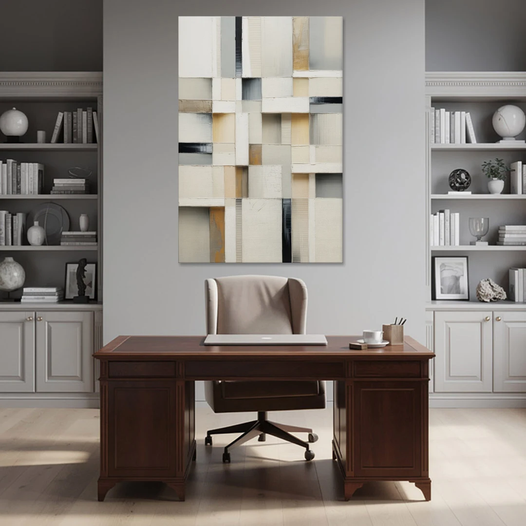Elegant Geometric Intersections White Abstract - Canvas Wall Art - Office - 40x60