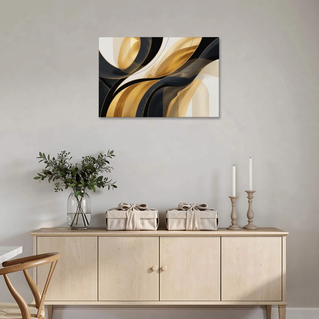 Elegant Geometry Black and Gold Abstract - Canvas Wall Art - Coffee Table - 36x24