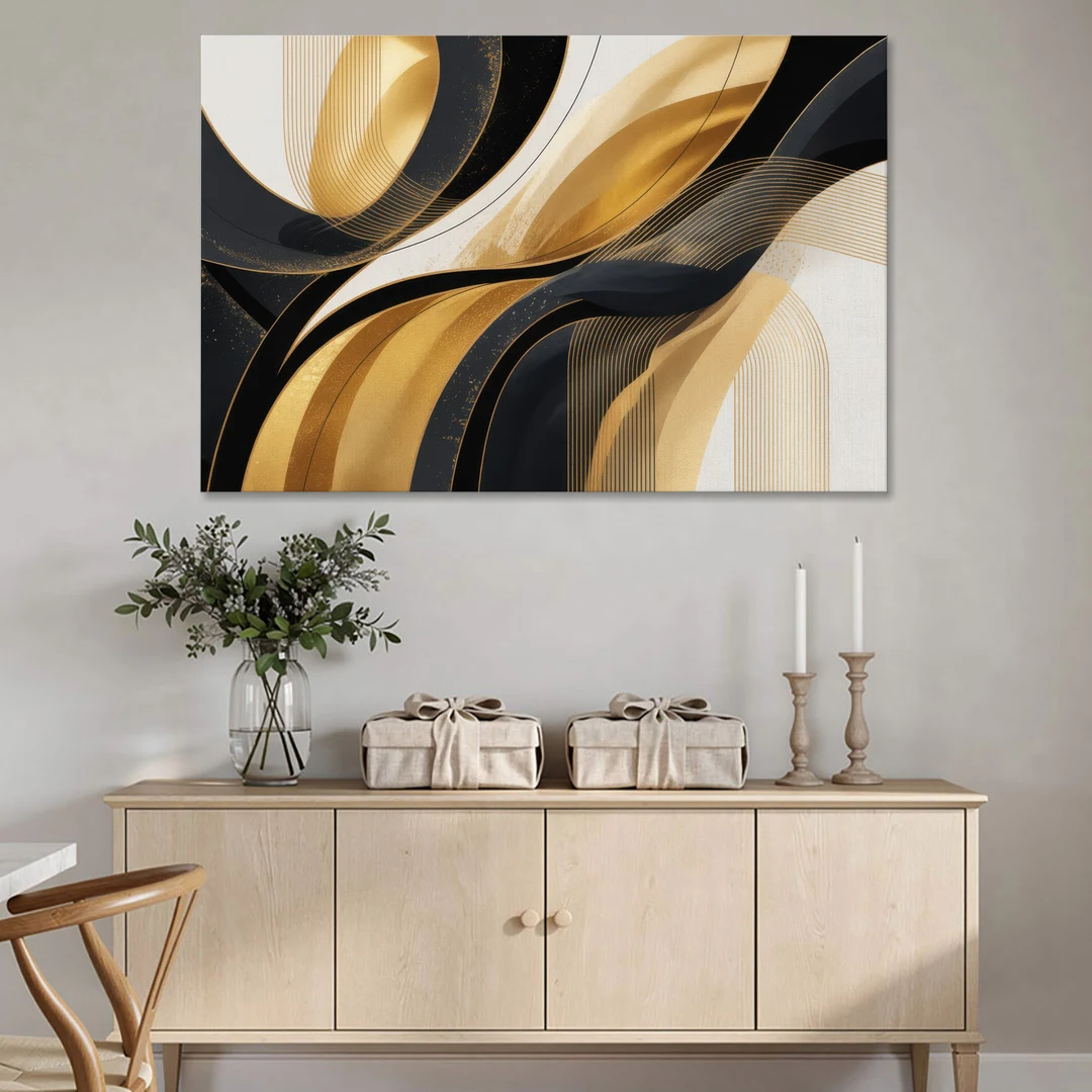 Elegant Geometry Black and Gold Abstract - Canvas Wall Art - Coffee Table - 60x40