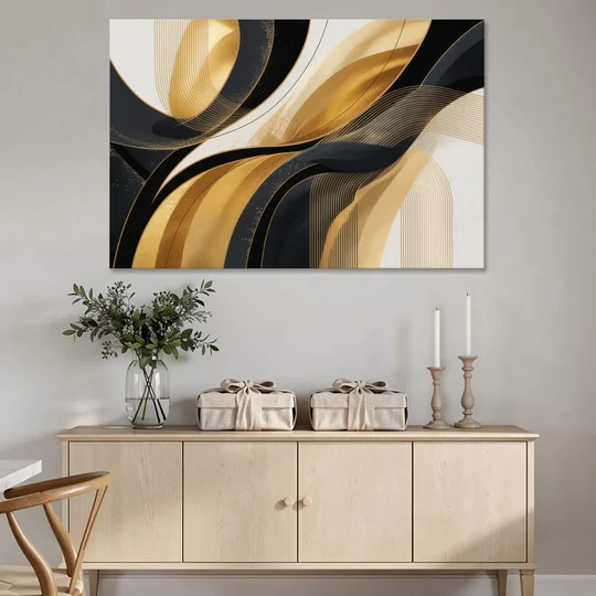 Elegant Geometry Black and Gold Abstract - Canvas Wall Art - Coffee Table - 60x40