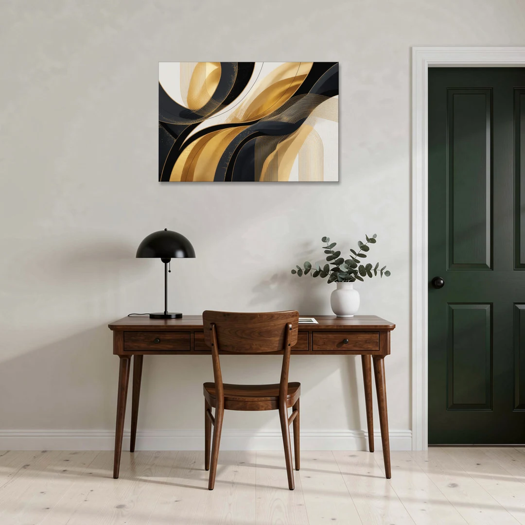 Elegant Geometry Black and Gold Abstract - Canvas Wall Art - Office - 36x24