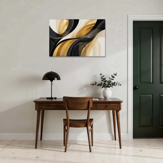 Elegant Geometry Black and Gold Abstract - Canvas Wall Art - Office - 36x24
