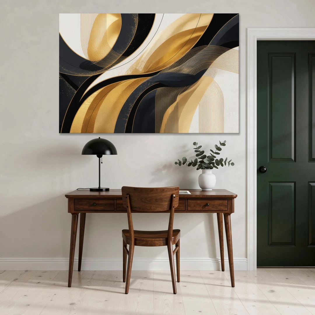 Elegant Geometry Black and Gold Abstract - Canvas Wall Art - Office - 60x40