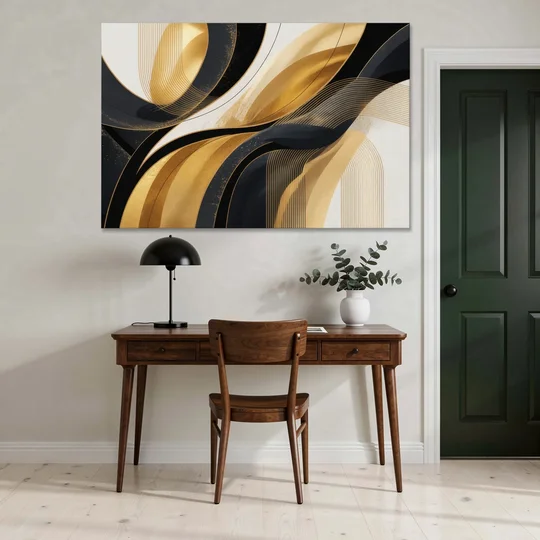 Elegant Geometry Black and Gold Abstract - Canvas Wall Art - Office - 60x40