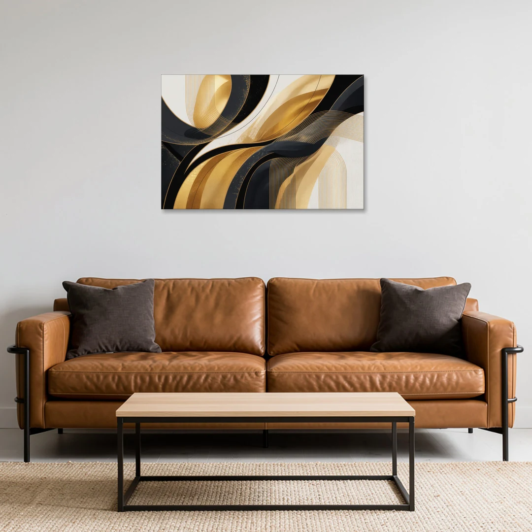 Elegant Geometry Black and Gold Abstract - Canvas Wall Art - Sofa - 36x24
