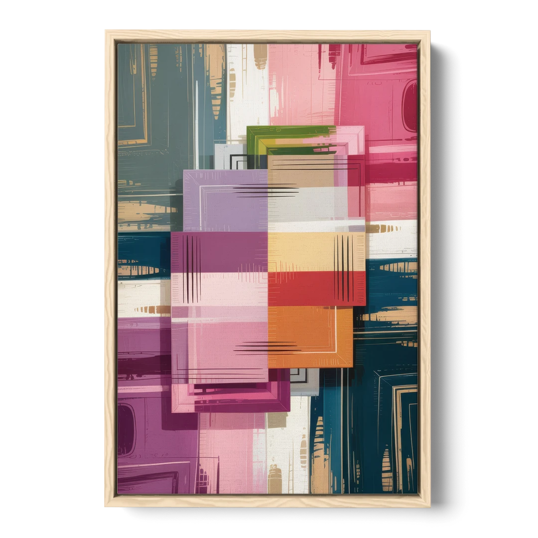Elegant Geometry in Pink Abstract - Oak Framed Canvas Wall Art - Front