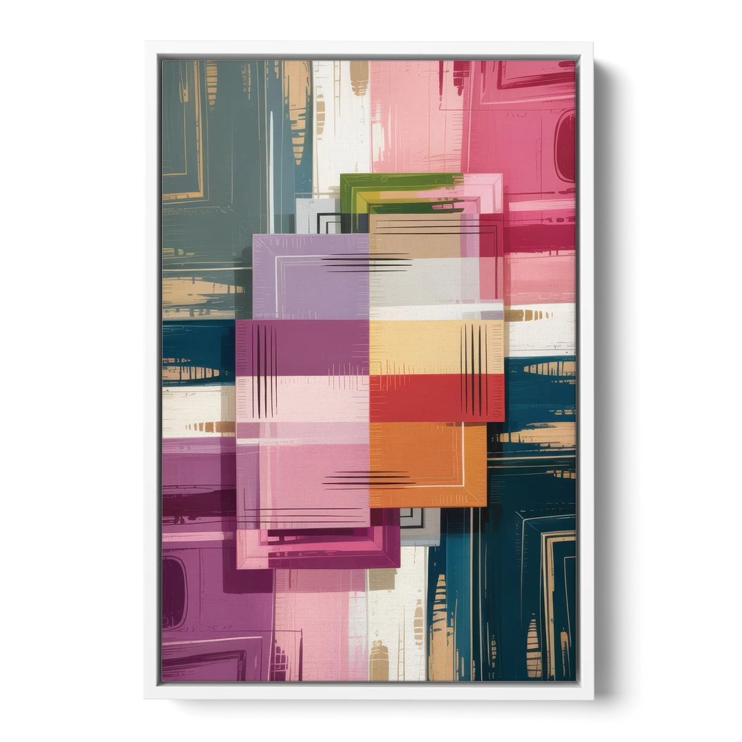 Elegant Geometry in Pink Abstract - White Framed Canvas Wall Art - Front