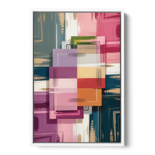 Elegant Geometry in Pink Abstract - White Framed Canvas Wall Art - Front