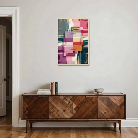 Elegant Geometry in Pink Abstract - Oak Framed Canvas Wall Art - Coffee Table - 24x36