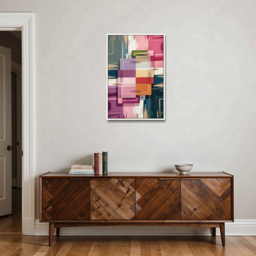 Elegant Geometry in Pink Abstract - White Framed Canvas Wall Art - Coffee Table - 24x36