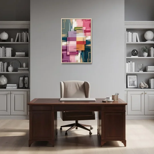 Elegant Geometry in Pink Abstract - Oak Framed Canvas Wall Art - Office - 24x36