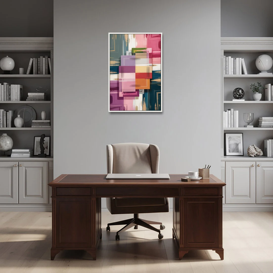 Elegant Geometry in Pink Abstract - White Framed Canvas Wall Art - Office - 24x36