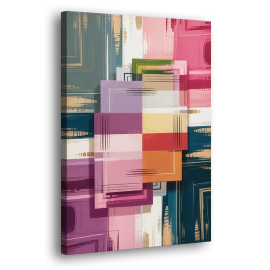 Elegant Geometry in Pink Abstract - Canvas Wall Art - Side