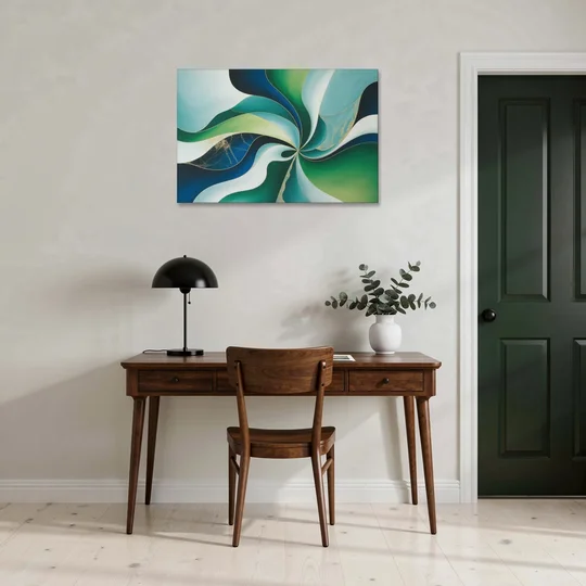 Elegant Harmony Blue and Green Abstract - Canvas Wall Art - Office - 36x24