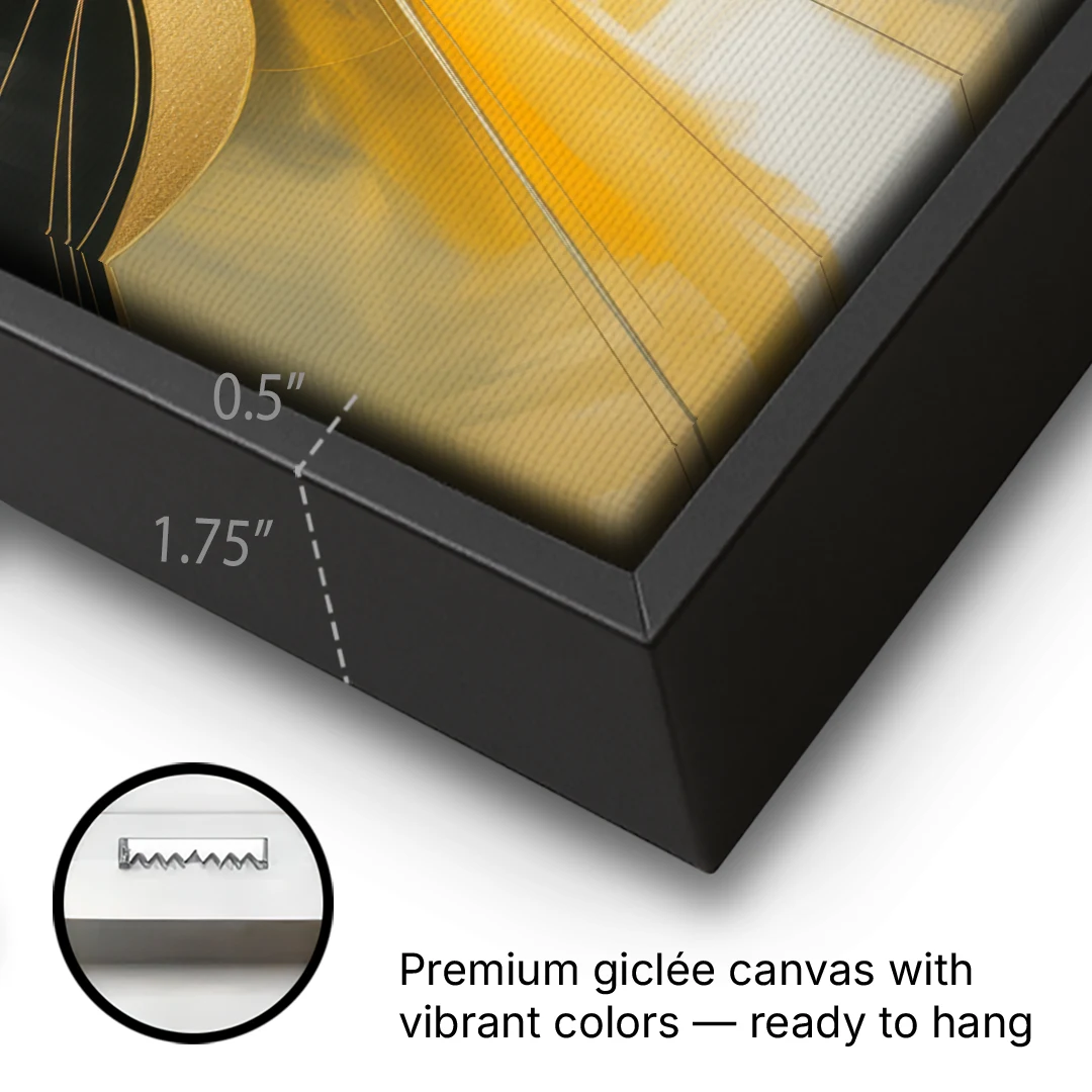 Elegant Harmony Yellow and Grey Abstract - Black Framed Canvas Wall Art - Gallery Wrap Corner
