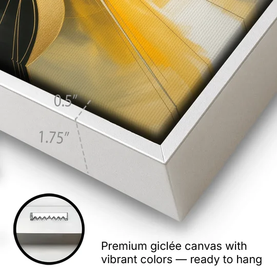 Elegant Harmony Yellow and Grey Abstract - White Framed Canvas Wall Art - Gallery Wrap Corner