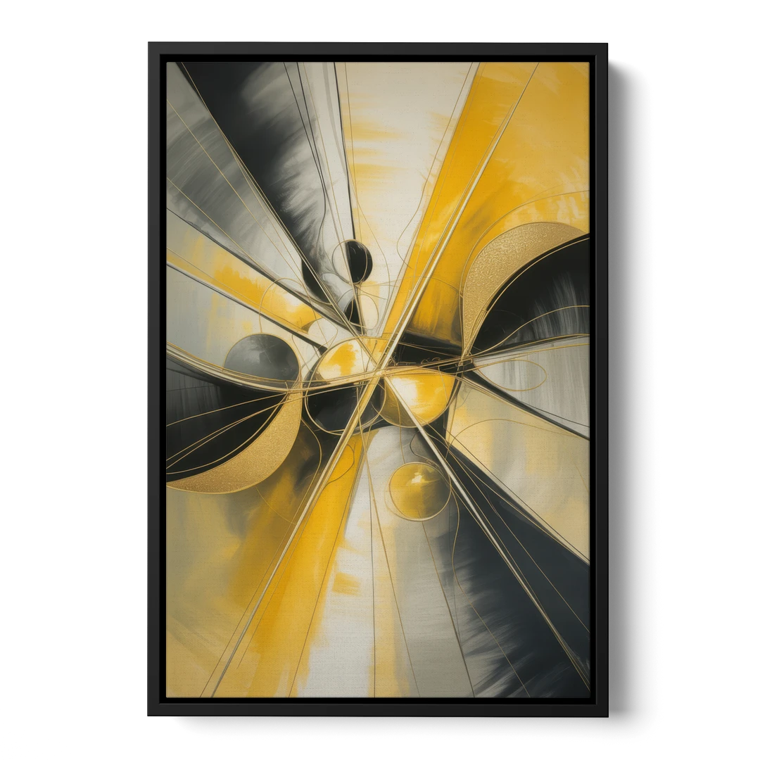 Elegant Harmony Yellow and Grey Abstract - Black Framed Canvas Wall Art - Front