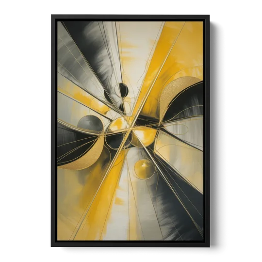 Elegant Harmony Yellow and Grey Abstract - Black Framed Canvas Wall Art - Front