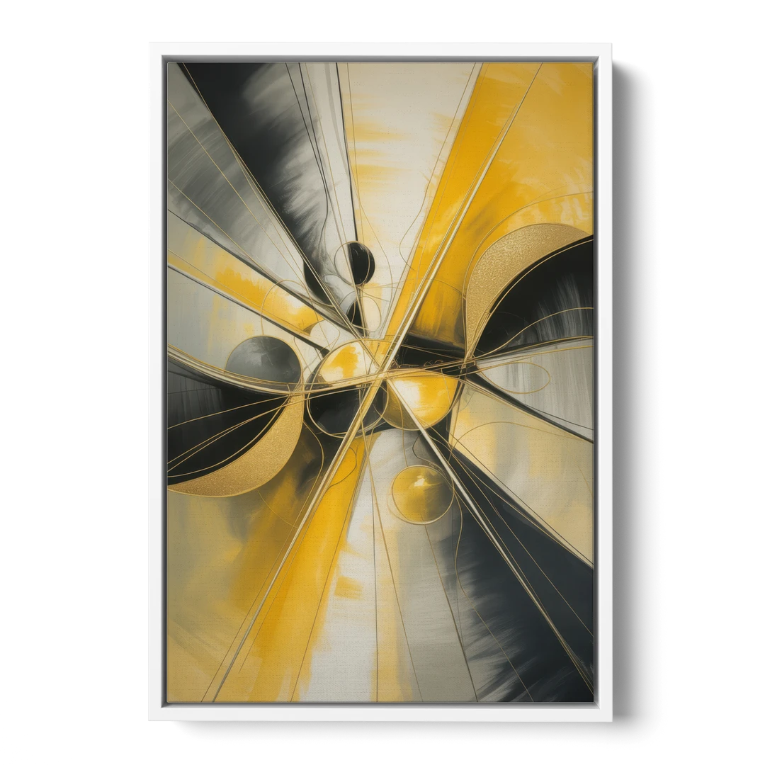 Elegant Harmony Yellow and Grey Abstract - White Framed Canvas Wall Art - Front