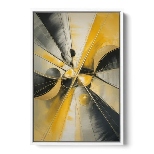 Elegant Harmony Yellow and Grey Abstract - White Framed Canvas Wall Art - Front