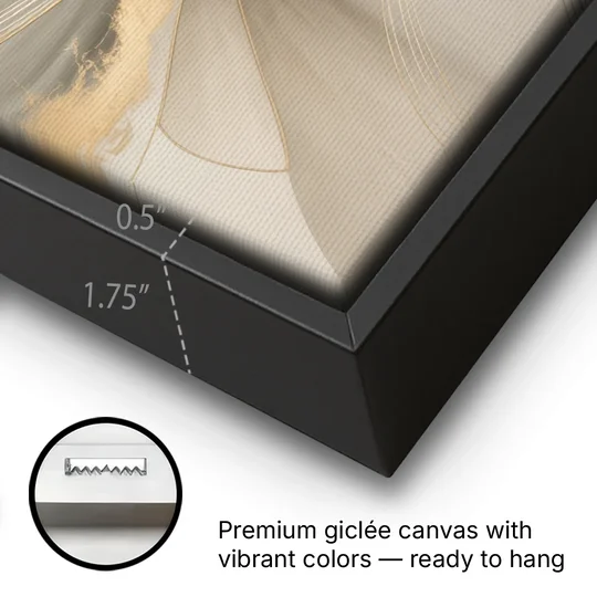 Elegant Interplay Beige Abstract - Black Framed Canvas Wall Art - Gallery Wrap Corner
