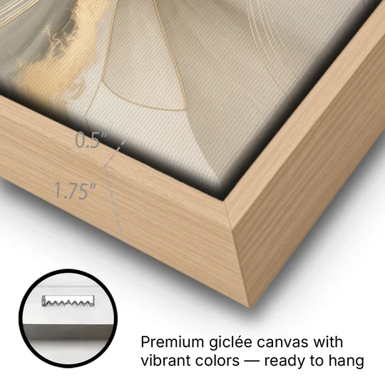 Elegant Interplay Beige Abstract - Oak Framed Canvas Wall Art - Gallery Wrap Corner