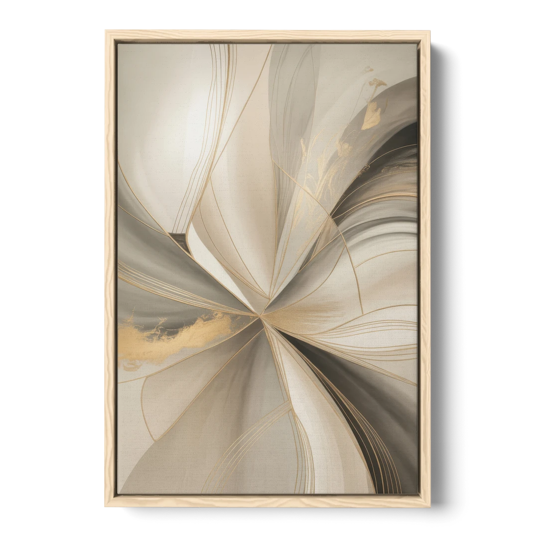 Elegant Interplay Beige Abstract - Oak Framed Canvas Wall Art - Front