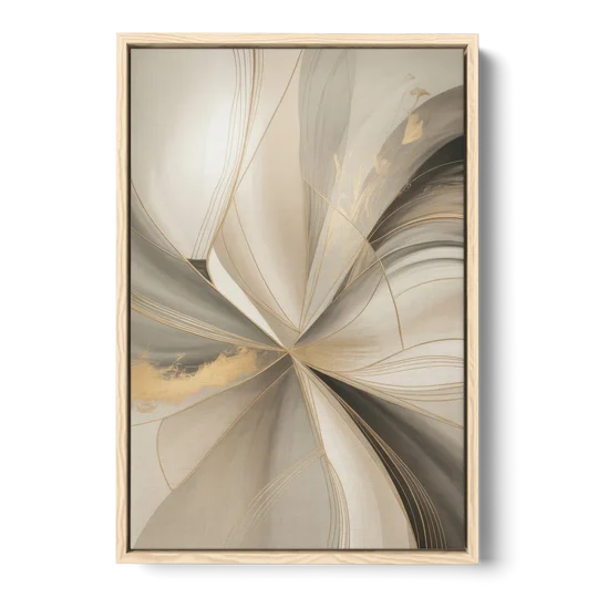 Elegant Interplay Beige Abstract - Oak Framed Canvas Wall Art - Front