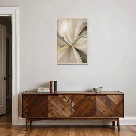 Elegant Interplay Beige Abstract - Oak Framed Canvas Wall Art - Coffee Table - 24x36