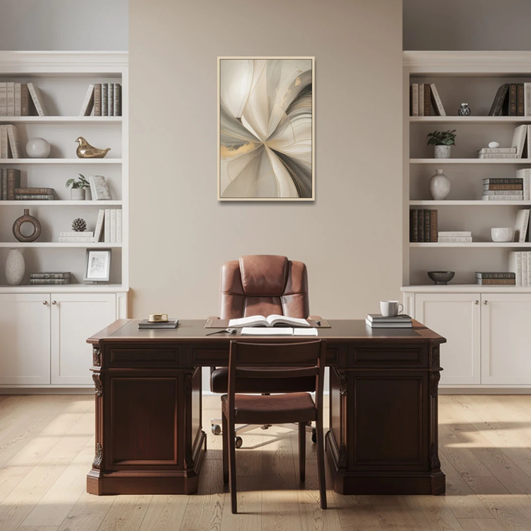 Elegant Interplay Beige Abstract - Oak Framed Canvas Wall Art - Office - 24x36