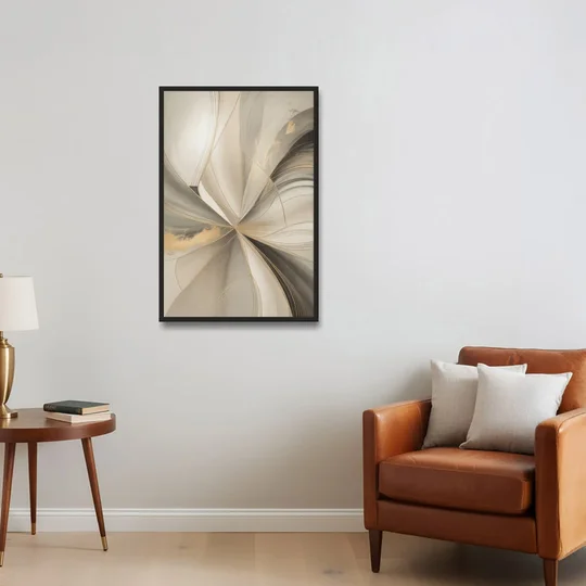 Elegant Interplay Beige Abstract - Black Framed Canvas Wall Art - Sofa - 24x36