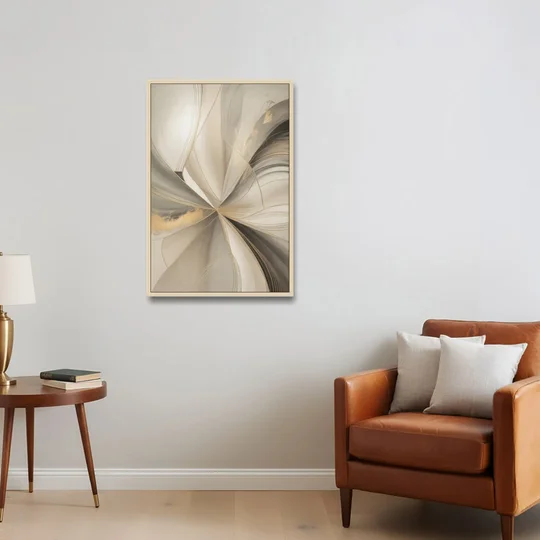 Elegant Interplay Beige Abstract - Oak Framed Canvas Wall Art - Sofa - 24x36