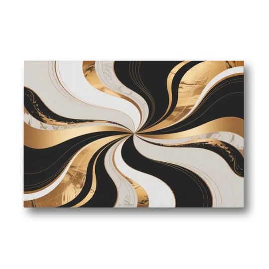 Elegant Interplay Black White and Gold Abstract - Canvas Wall Art - Front