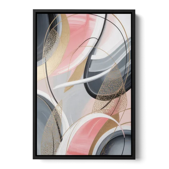 Elegant Opulence Pink and Grey Abstract - Black Framed Canvas Wall Art - Front