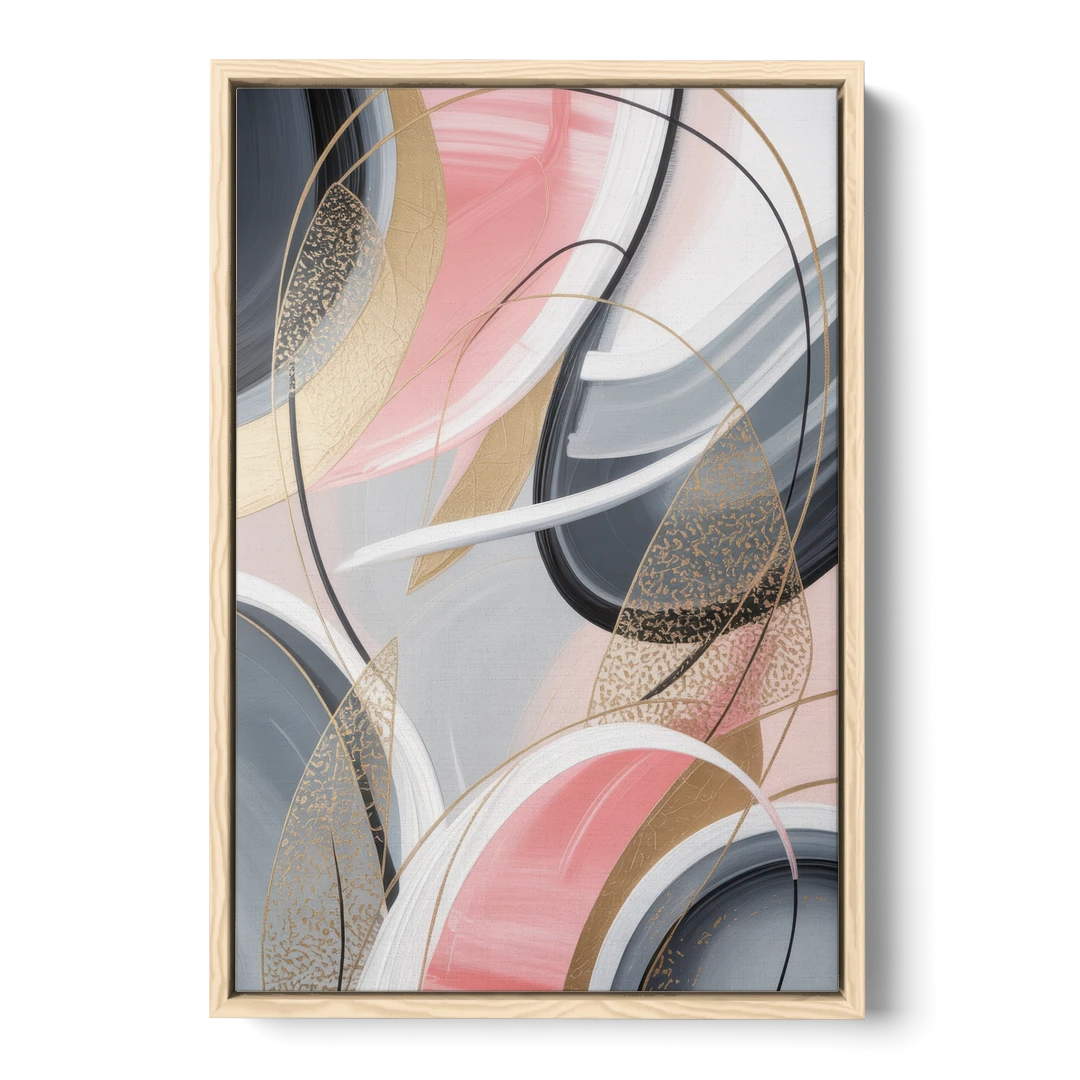 Elegant Opulence Pink and Grey Abstract - Oak Framed Canvas Wall Art - Front