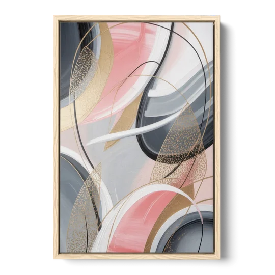Elegant Opulence Pink and Grey Abstract - Oak Framed Canvas Wall Art - Front