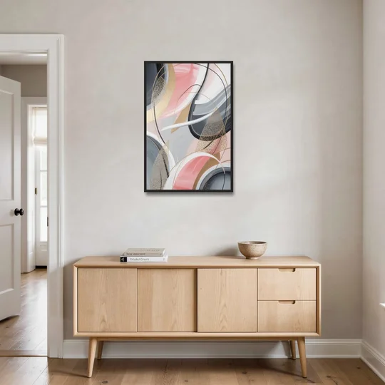 Elegant Opulence Pink and Grey Abstract - Black Framed Canvas Wall Art - Coffee Table - 24x36