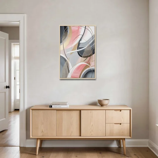 Elegant Opulence Pink and Grey Abstract - Oak Framed Canvas Wall Art - Coffee Table - 24x36