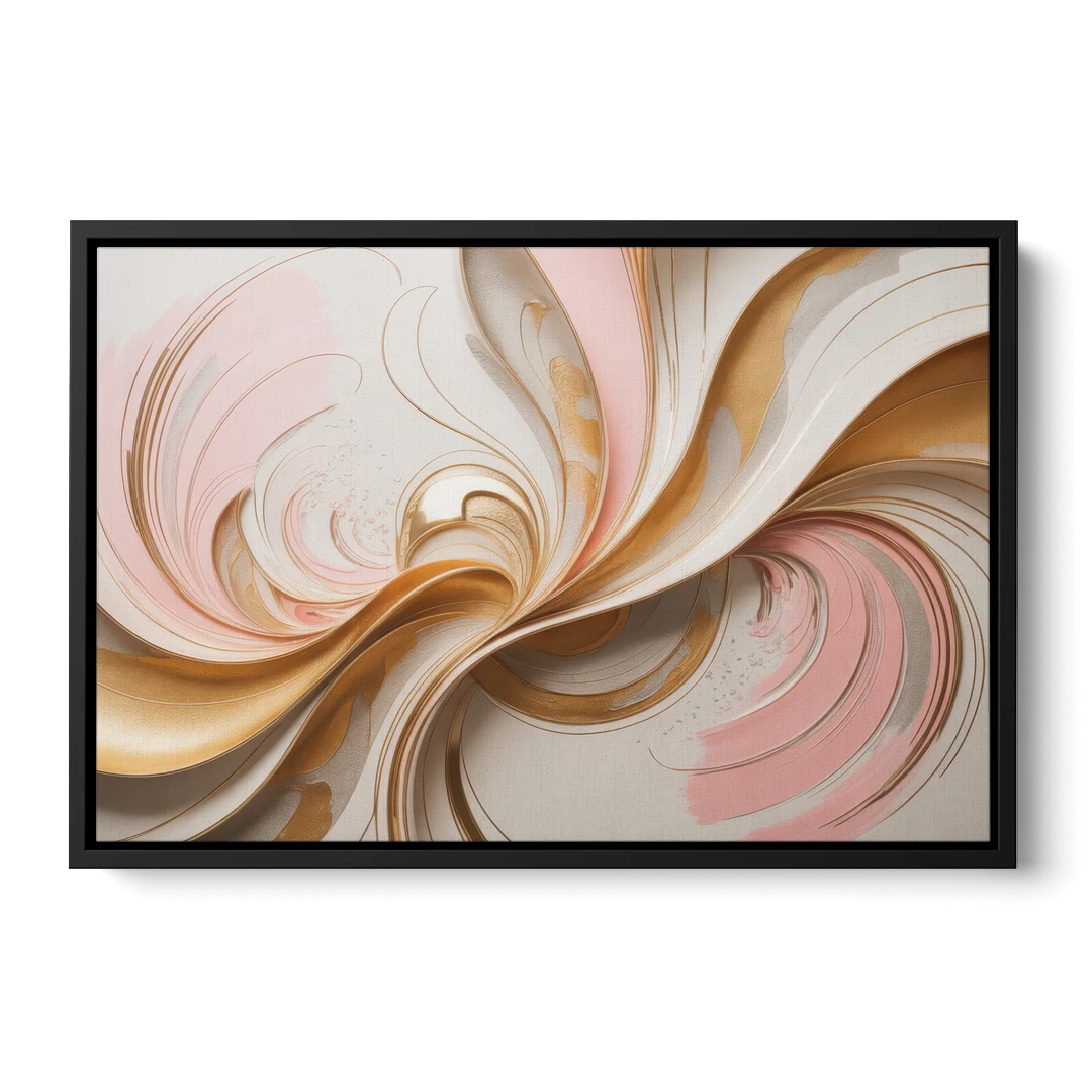 Elegant Radiance Pink and Gold Abstract - Black Framed Canvas Wall Art - Front