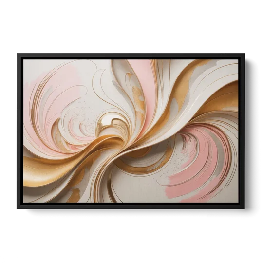 Elegant Radiance Pink and Gold Abstract - Black Framed Canvas Wall Art - Front