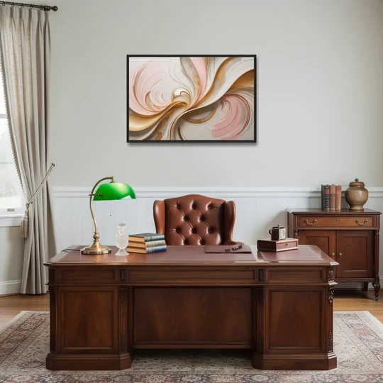 Elegant Radiance Pink and Gold Abstract - Black Framed Canvas Wall Art - Office - 36x24