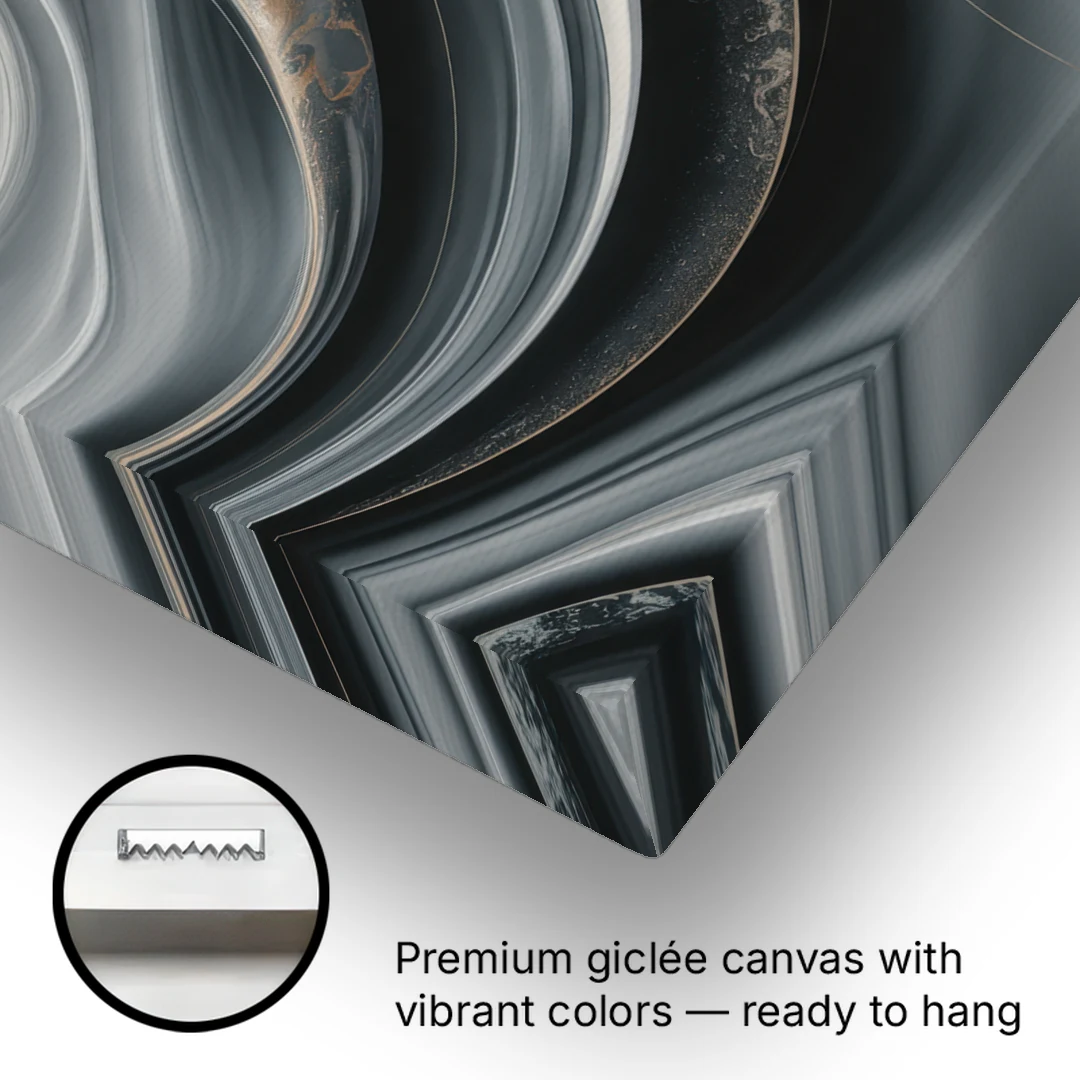Elegant Ripples Black and Grey Abstract - Canvas Wall Art - Gallery Wrap Corner